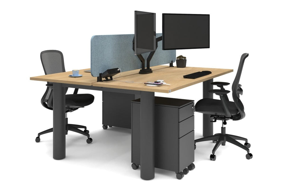Quadro Cylinder Leg 2 Person Office Workstations [1800L x 700W]-black leg maple blue acoustic panel (400H x 1600W)