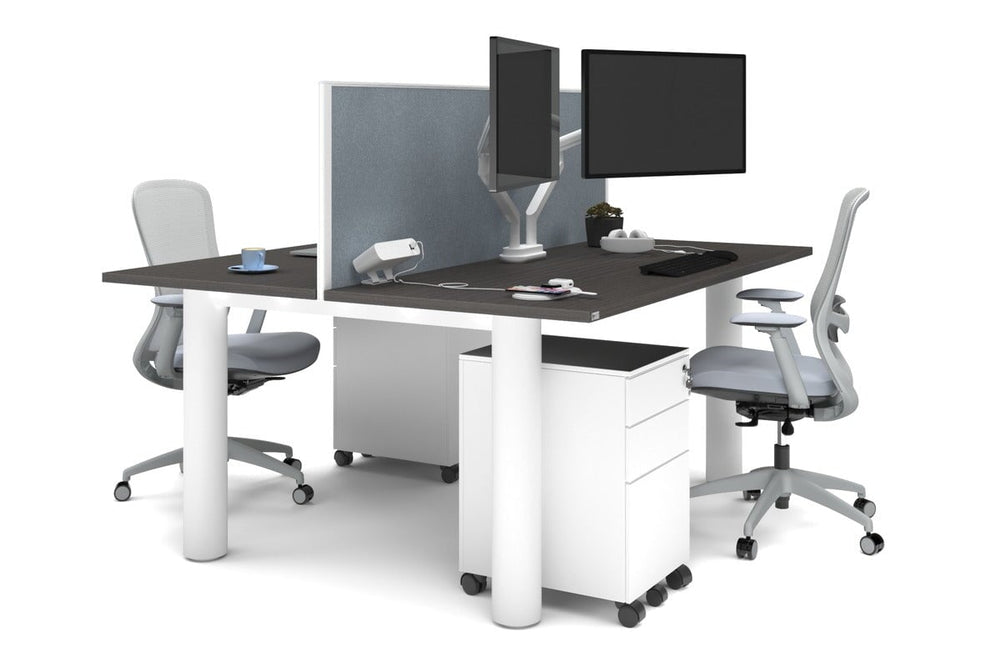 Quadro Cylinder Leg 2 Person Office Workstations [1800L x 700W]-white leg dark oak cool grey (500H x 1800W)
