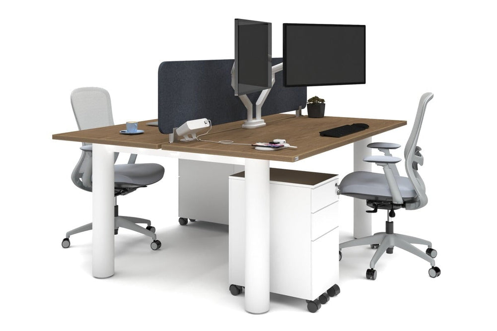 Quadro Cylinder Leg 2 Person Office Workstations [1800L x 700W]-white leg salvage oak dark grey acoustic panel (400H x 1600W)