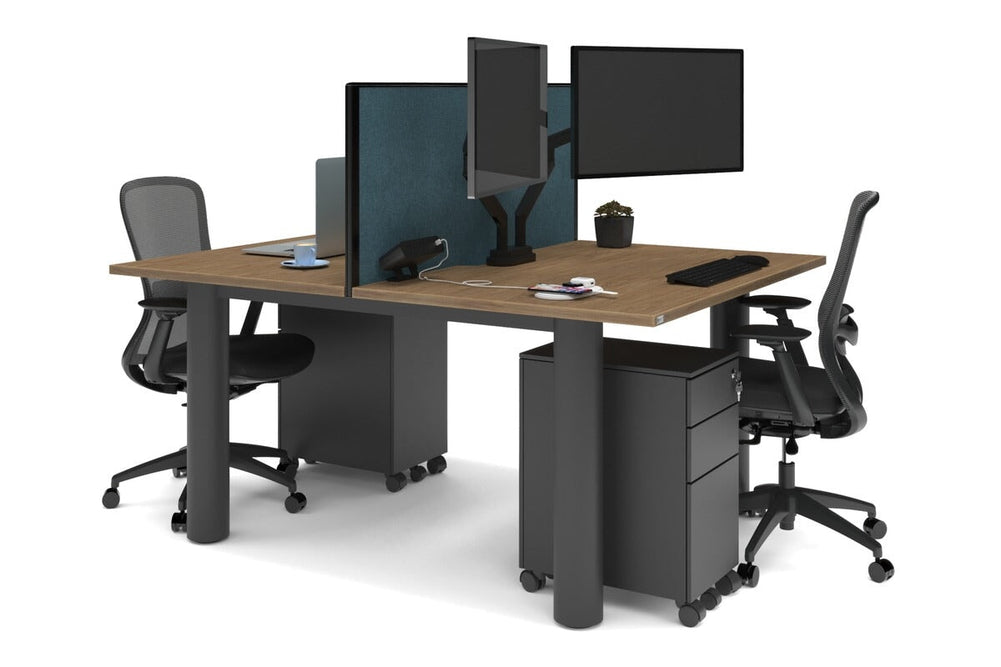 Quadro Cylinder Leg 2 Person Office Workstations [1800L x 800W with Cable Scallop]-black leg salvage oak deep blue (500H x 1800W)