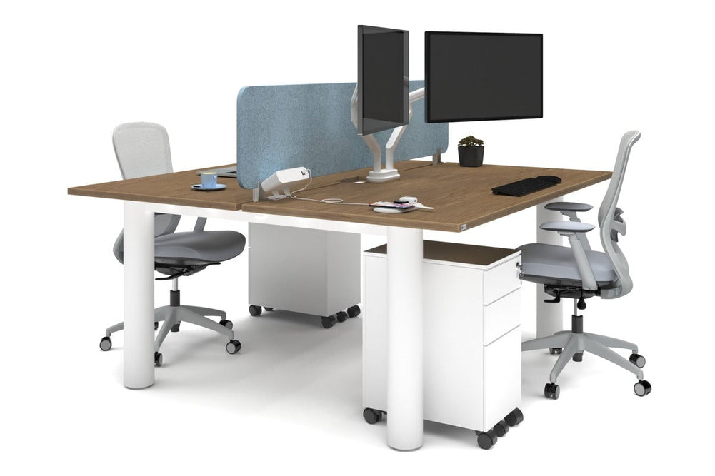 Quadro Cylinder Leg 2 Person Office Workstations [1800L x 800W with Cable Scallop]-white leg salvage oak blue acoustic panel (400H x 1600W)