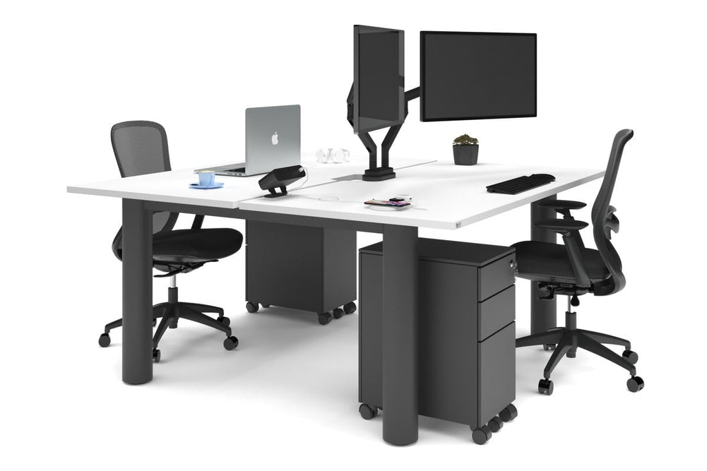 Quadro Cylinder Leg 2 Person Office Workstations [1800L x 800W with Cable Scallop]-black leg white none