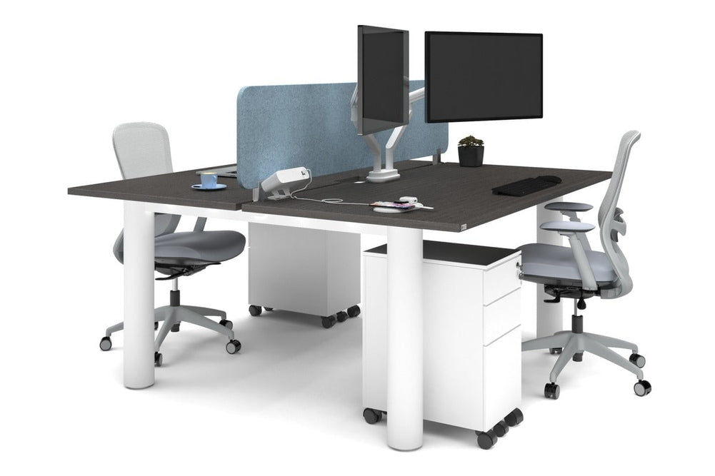 Quadro Cylinder Leg 2 Person Office Workstations [1800L x 800W with Cable Scallop]-white leg dark oak blue acoustic panel (400H x 1600W)