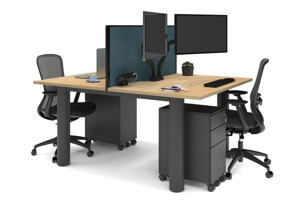 Quadro Cylinder Leg 2 Person Office Workstations [1800L x 800W with Cable Scallop]-black leg maple deep blue (500H x 1800W)