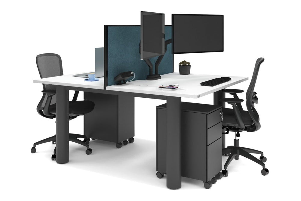 Quadro Cylinder Leg 2 Person Office Workstations [1800L x 800W with Cable Scallop]-black leg white deep blue (500H x 1800W)