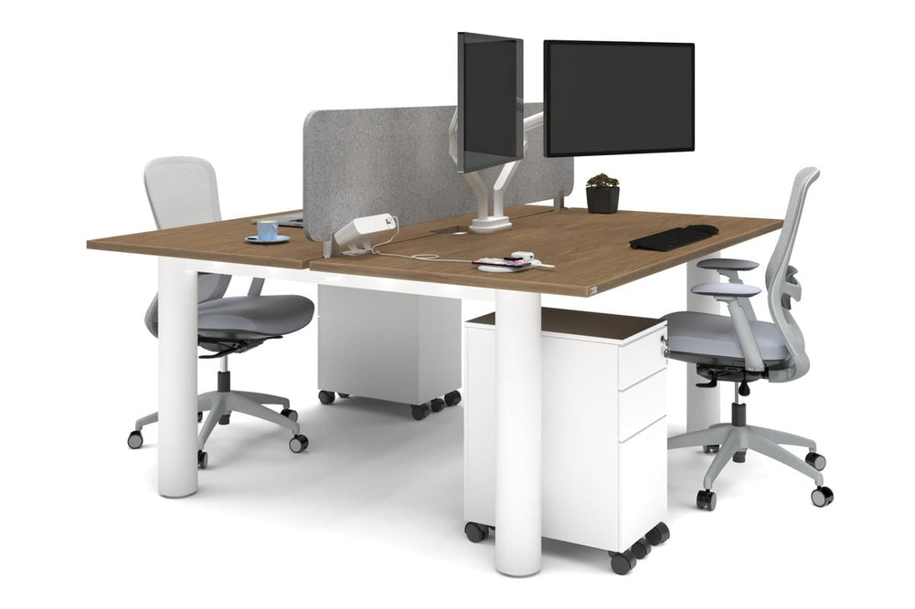 Quadro Cylinder Leg 2 Person Office Workstations [1800L x 800W with Cable Scallop]-white leg salvage oak light grey acoustic panel (400H x 1600W)