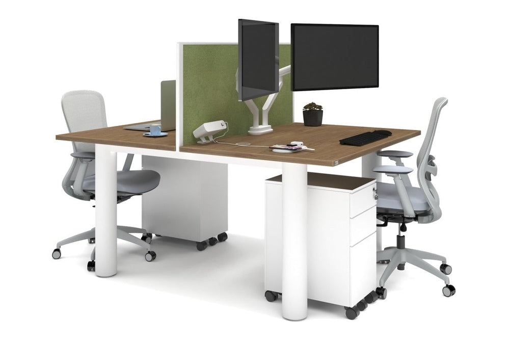 Quadro Cylinder Leg 2 Person Office Workstations [1800L x 800W with Cable Scallop]-white leg salvage oak green moss (500H x 1800W)
