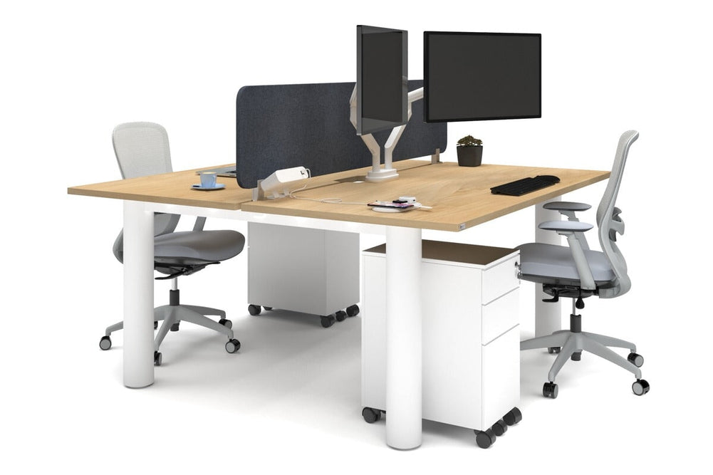 Quadro Cylinder Leg 2 Person Office Workstations [1800L x 800W with Cable Scallop]-white leg maple dark grey acoustic panel (400H x 1600W)