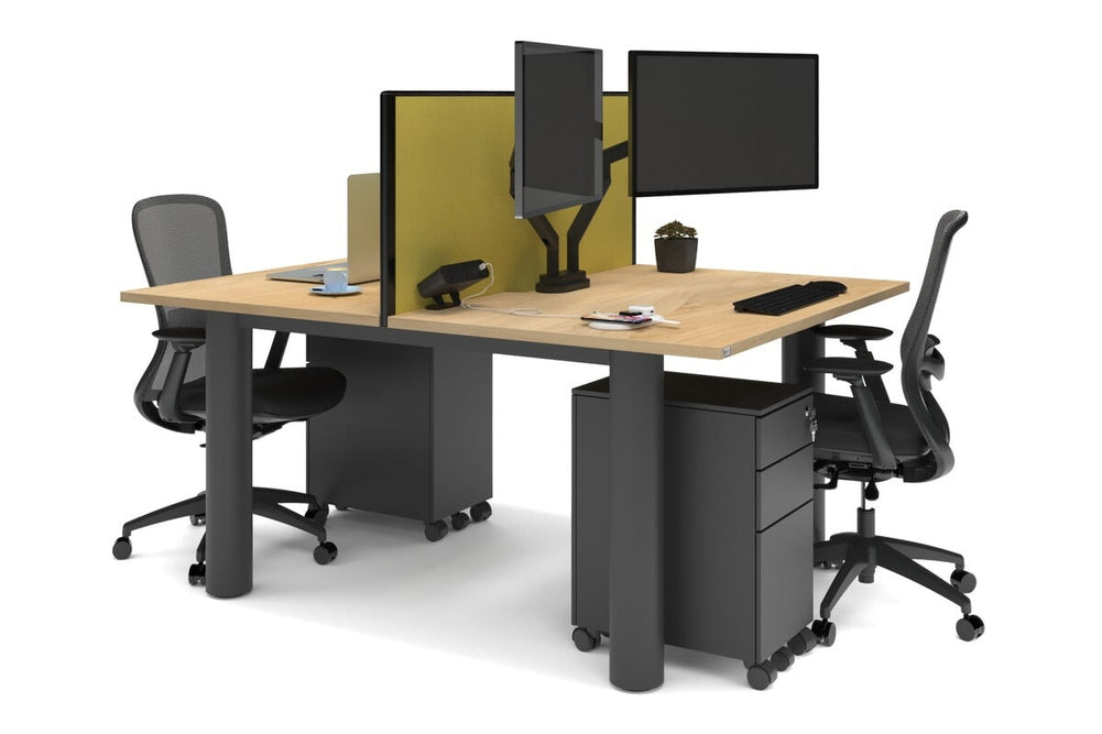 Quadro Cylinder Leg 2 Person Office Workstations [1800L x 800W with Cable Scallop]-black leg maple mustard yellow (500H x 1800W)