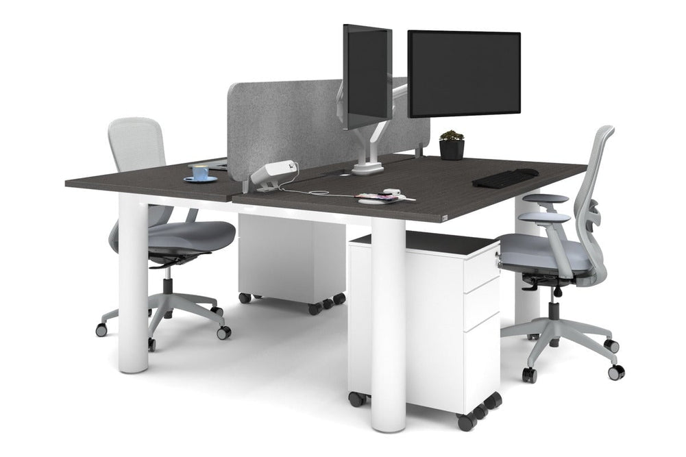 Quadro Cylinder Leg 2 Person Office Workstations [1800L x 800W with Cable Scallop]-white leg dark oak light grey acoustic panel (400H x 1600W)