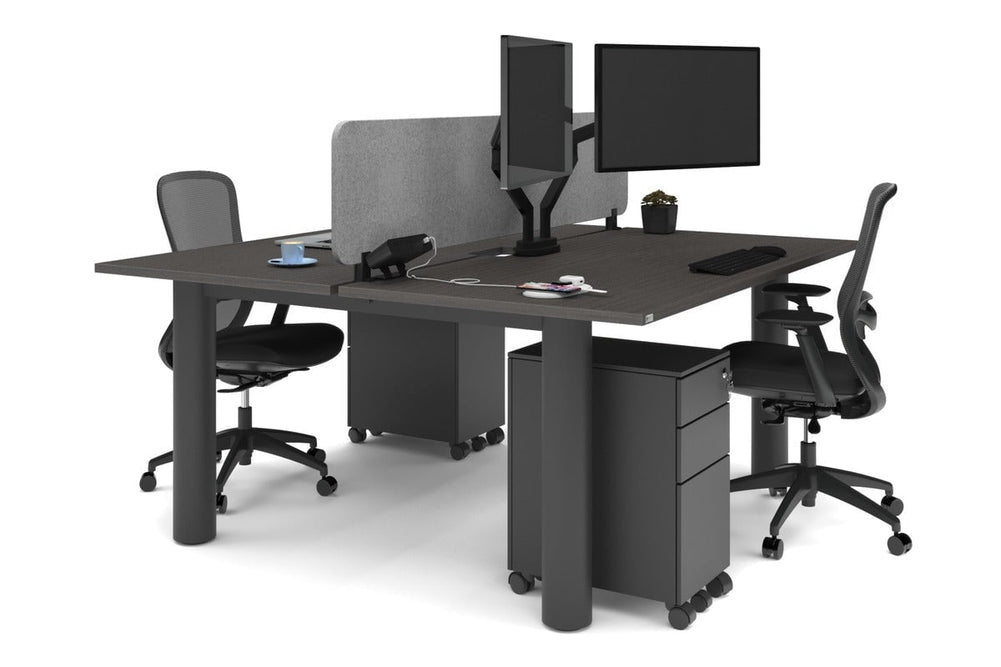 Quadro Cylinder Leg 2 Person Office Workstations [1800L x 800W with Cable Scallop]-black leg dark oak light grey acoustic panel (400H x 1600W)