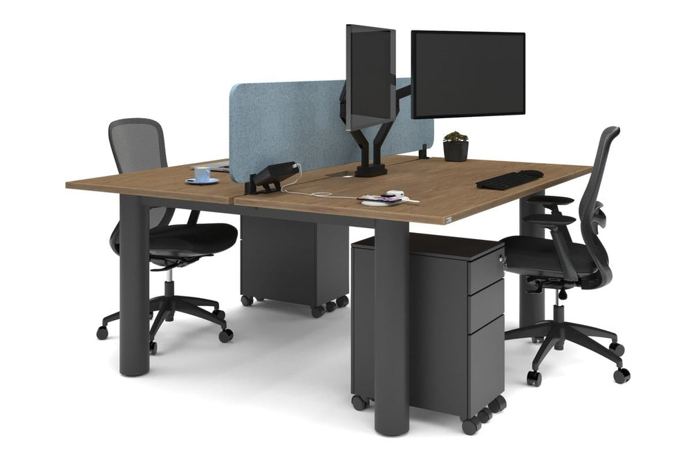 Quadro Cylinder Leg 2 Person Office Workstations [1800L x 800W with Cable Scallop]-black leg salvage oak blue acoustic panel (400H x 1600W)