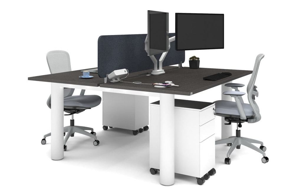 Quadro Cylinder Leg 2 Person Office Workstations [1800L x 800W with Cable Scallop]-white leg dark oak dark grey acoustic panel (400H x 1600W)