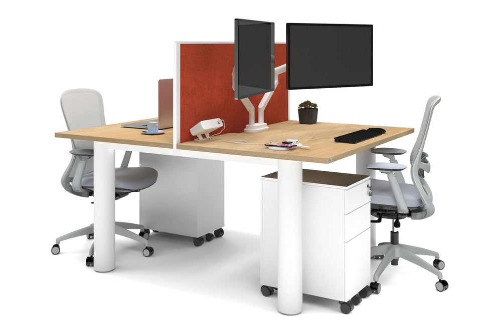 Quadro Cylinder Leg 2 Person Office Workstations [1800L x 800W with Cable Scallop]-white leg maple orange squash (500H x 1800W)