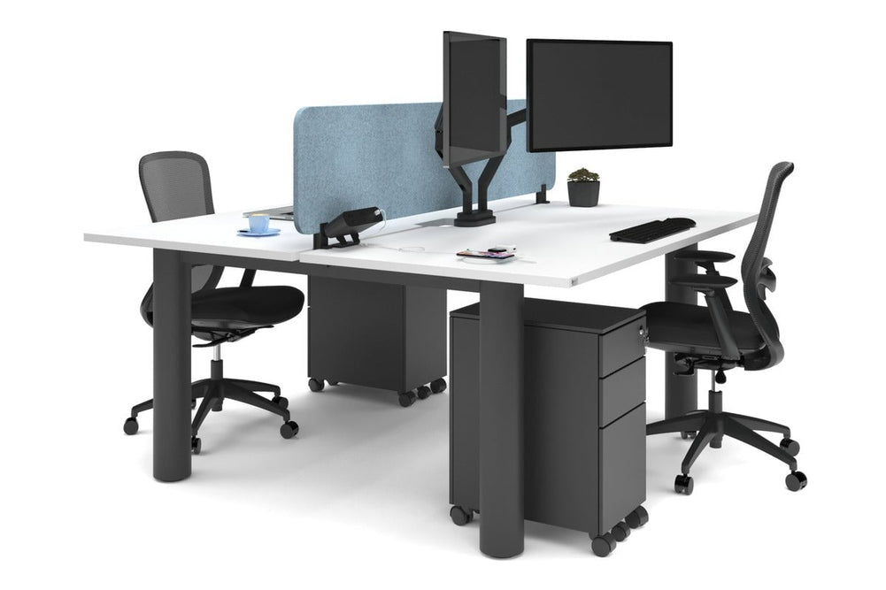 Quadro Cylinder Leg 2 Person Office Workstations [1800L x 800W with Cable Scallop]-black leg white blue acoustic panel (400H x 1600W)