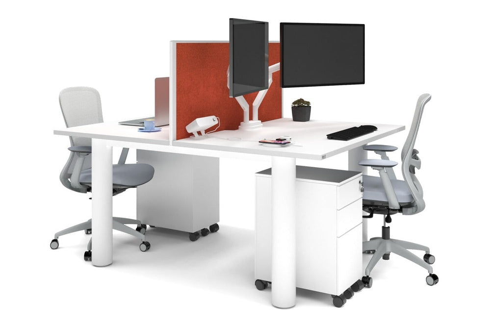 Quadro Cylinder Leg 2 Person Office Workstations [1800L x 800W with Cable Scallop]-white leg white orange squash (500H x 1800W)