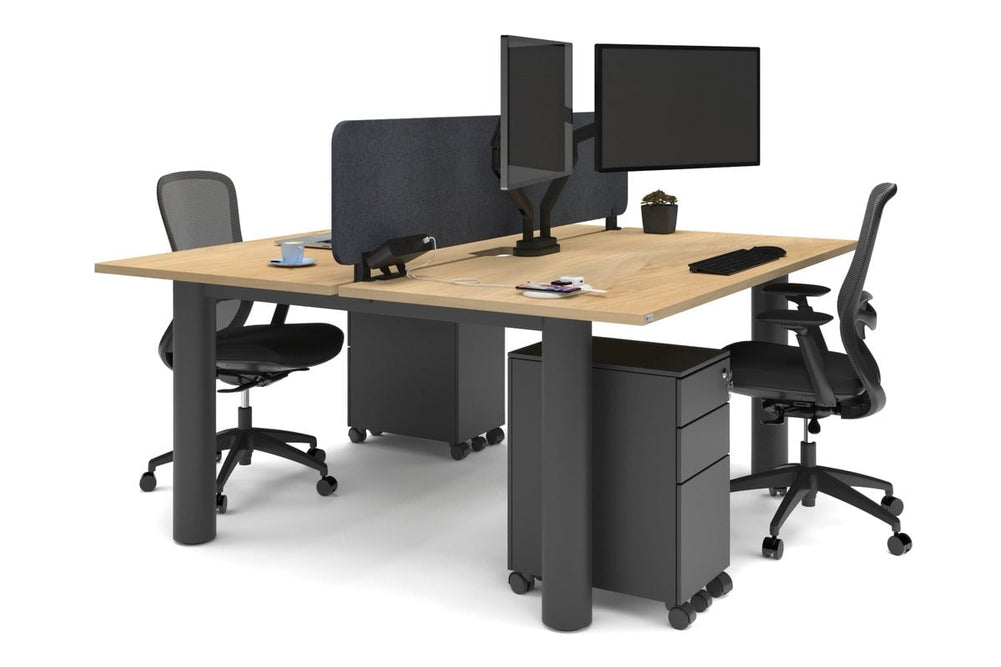 Quadro Cylinder Leg 2 Person Office Workstations [1800L x 800W with Cable Scallop]-black leg maple dark grey acoustic panel (400H x 1600W)