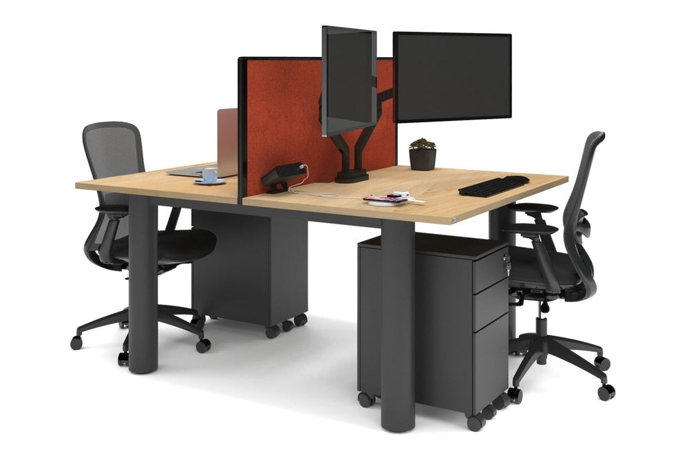 Quadro Cylinder Leg 2 Person Office Workstations [1800L x 800W with Cable Scallop]-black leg maple orange squash (500H x 1800W)
