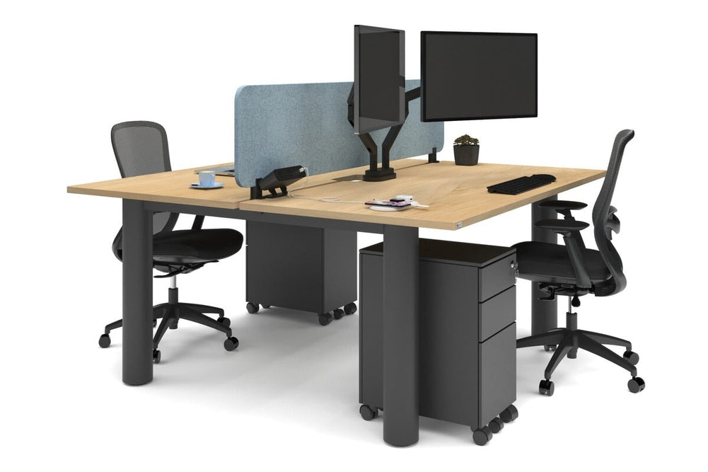 Quadro Cylinder Leg 2 Person Office Workstations [1800L x 800W with Cable Scallop]-black leg maple blue acoustic panel (400H x 1600W)