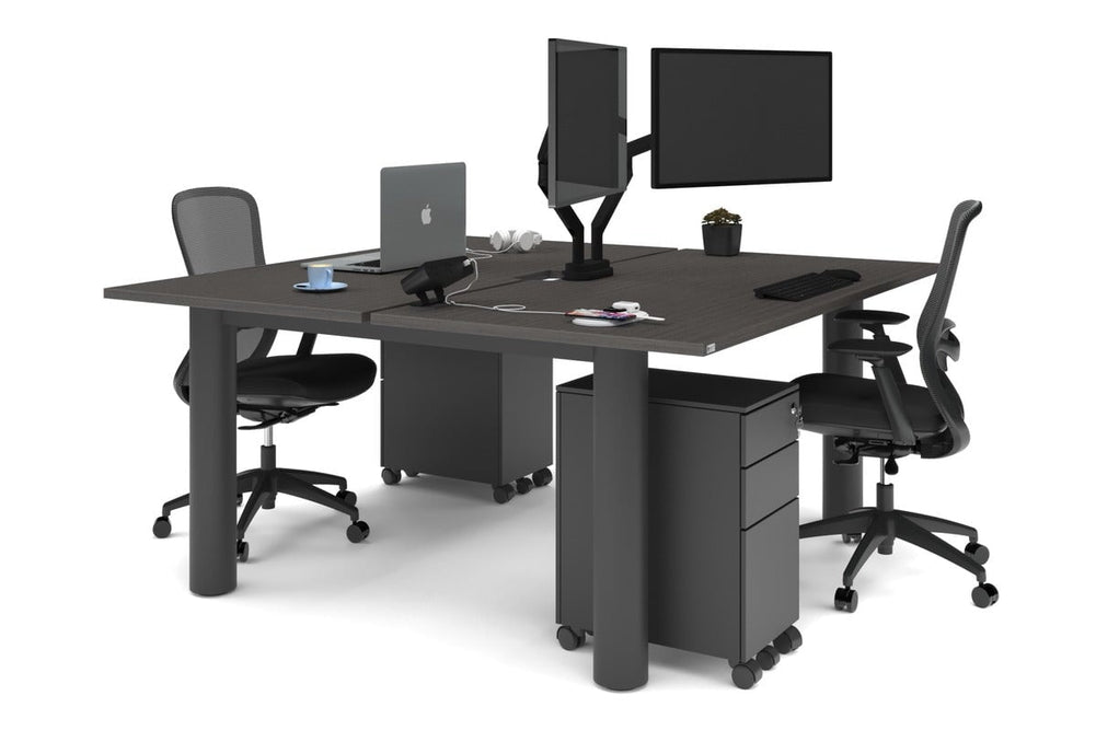 Quadro Cylinder Leg 2 Person Office Workstations [1800L x 800W with Cable Scallop]-black leg dark oak none