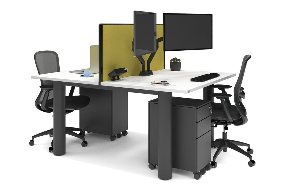 Quadro Cylinder Leg 2 Person Office Workstations [1800L x 800W with Cable Scallop]-black leg white mustard yellow (500H x 1800W)