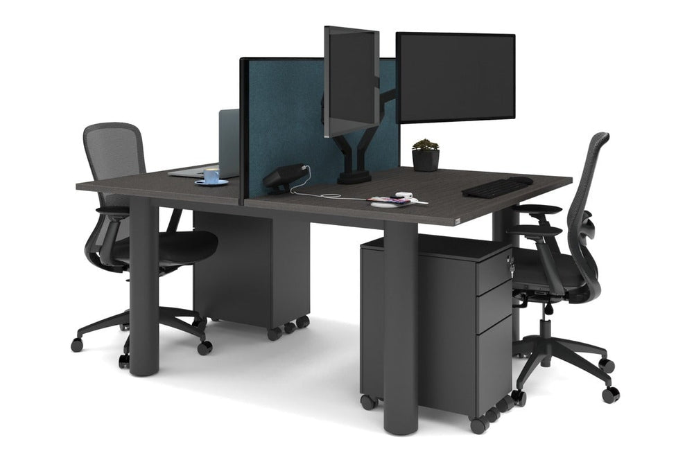 Quadro Cylinder Leg 2 Person Office Workstations [1800L x 800W with Cable Scallop]-black leg dark oak deep blue (500H x 1800W)