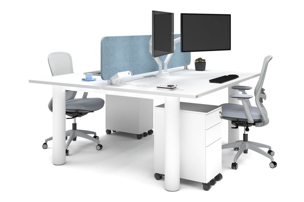 Quadro Cylinder Leg 2 Person Office Workstations [1800L x 800W with Cable Scallop]-white leg white blue acoustic panel (400H x 1600W)