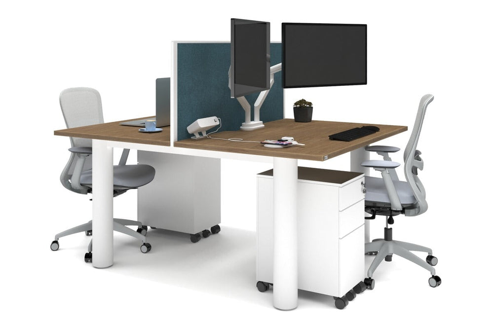 Quadro Cylinder Leg 2 Person Office Workstations [1800L x 800W with Cable Scallop]-white leg salvage oak deep blue (500H x 1800W)