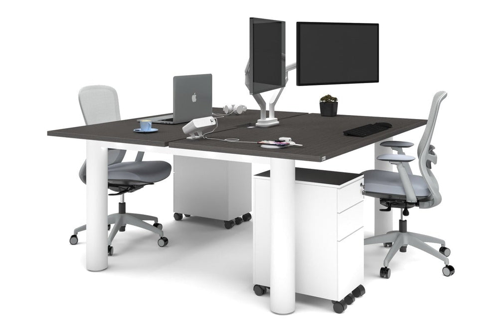 Quadro Cylinder Leg 2 Person Office Workstations [1800L x 800W with Cable Scallop]-white leg dark oak none