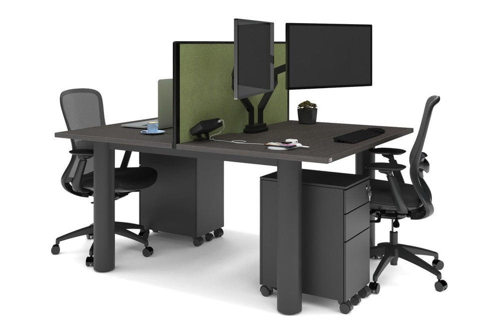 Quadro Cylinder Leg 2 Person Office Workstations [1800L x 800W with Cable Scallop]-black leg dark oak green moss (500H x 1800W)