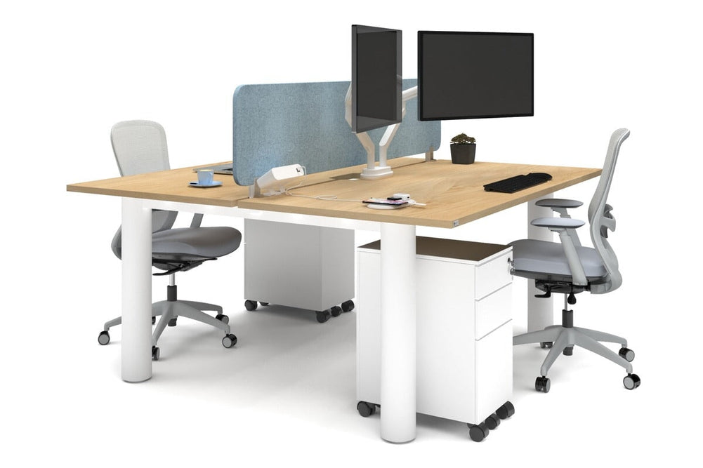 Quadro Cylinder Leg 2 Person Office Workstations [1800L x 800W with Cable Scallop]-white leg maple blue acoustic panel (400H x 1600W)