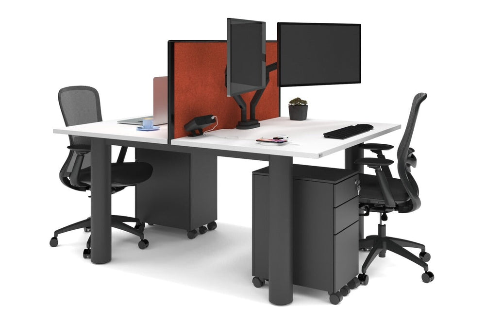 Quadro Cylinder Leg 2 Person Office Workstations [1800L x 800W with Cable Scallop]-black leg white orange squash (500H x 1800W)