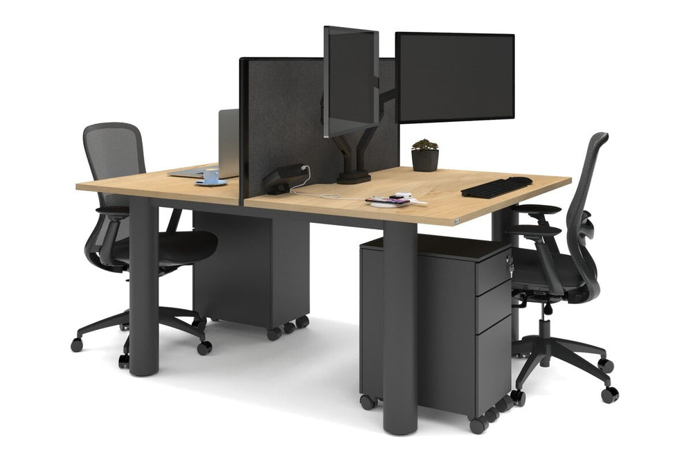 Quadro Cylinder Leg 2 Person Office Workstations [1800L x 800W with Cable Scallop]-black leg maple moody charcoal (500H x 1800W)