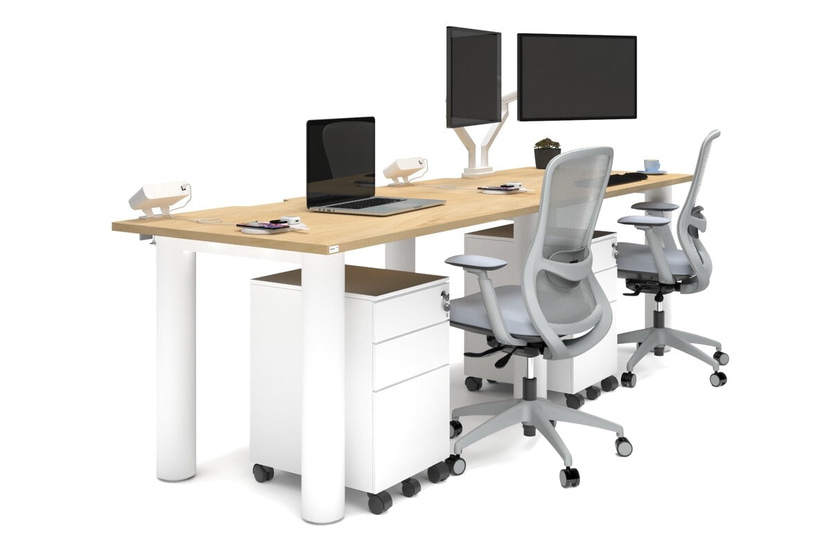 Quadro Cylinder Leg 2 Person Run Office Workstations [1200L x 800W with Cable Scallop] Jasonl white leg maple 