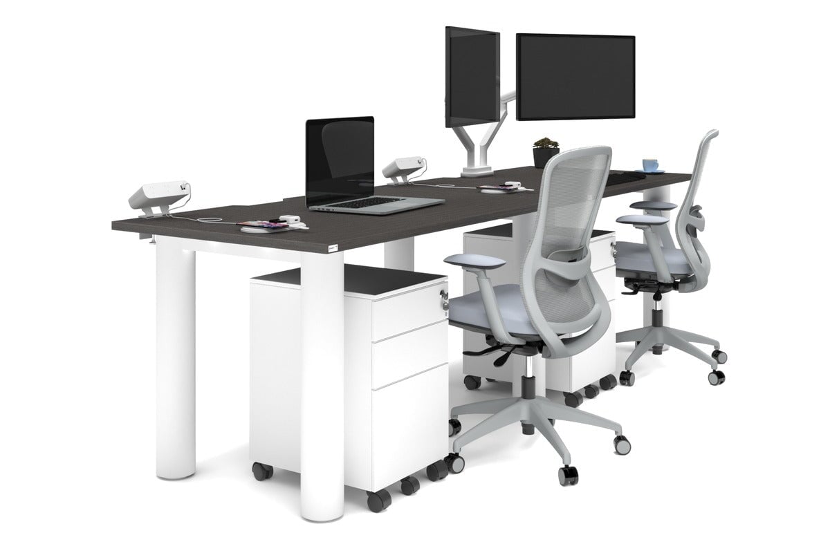 Quadro Cylinder Leg 2 Person Run Office Workstations [1200L x 800W with Cable Scallop] Jasonl white leg dark oak 