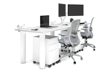  - Quadro Cylinder Leg 2 Person Run Office Workstations [1200L x 800W with Cable Scallop] - 1