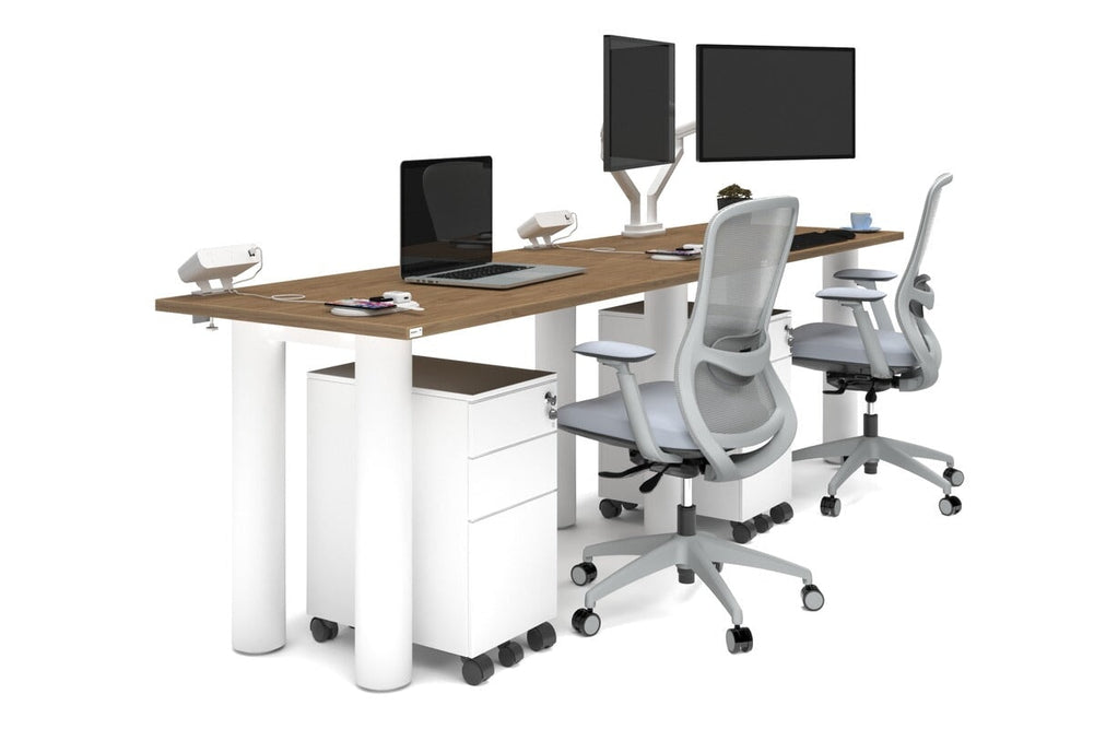 Quadro Cylinder Leg 2 Person Run Office Workstations [1400L x 700W]-white leg salvage oak 