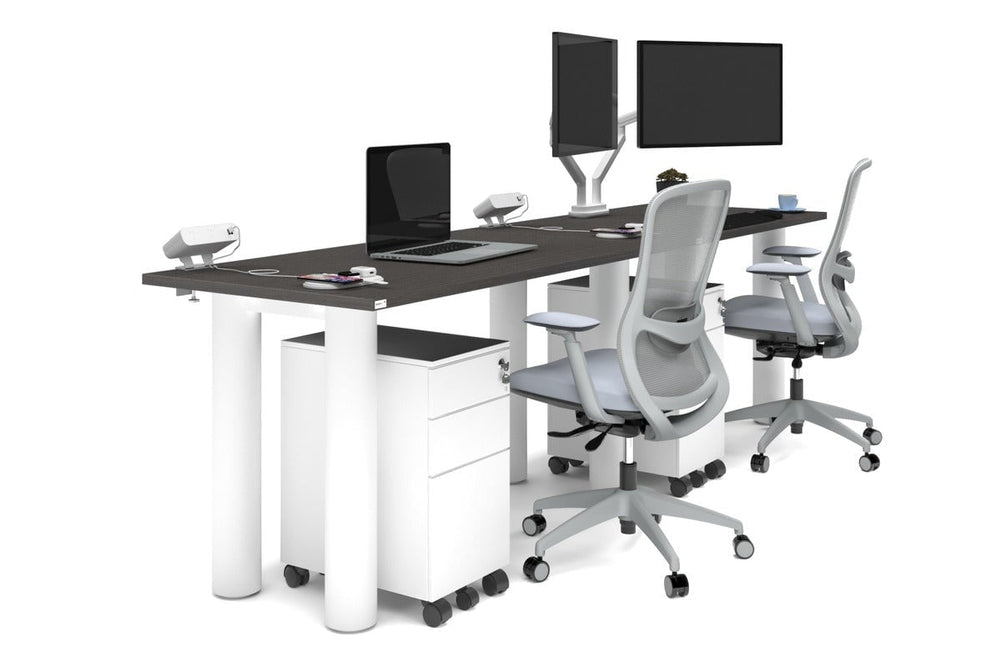 Quadro Cylinder Leg 2 Person Run Office Workstations [1400L x 700W]-white leg dark oak 