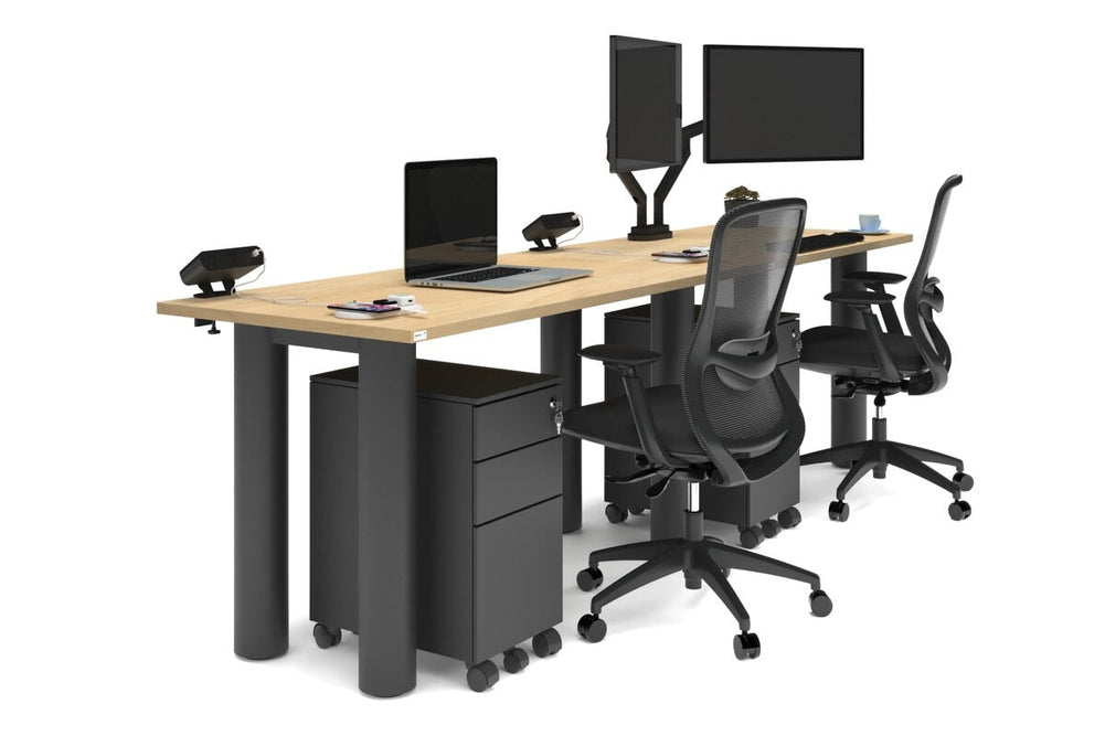 Quadro Cylinder Leg 2 Person Run Office Workstations [1400L x 700W]-black leg maple 