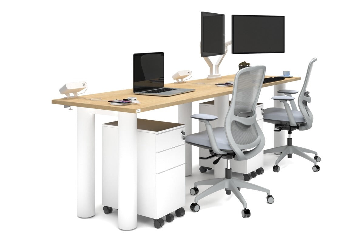 Quadro Cylinder Leg 2 Person Run Office Workstations [1400L x 700W] Jasonl white leg maple 
