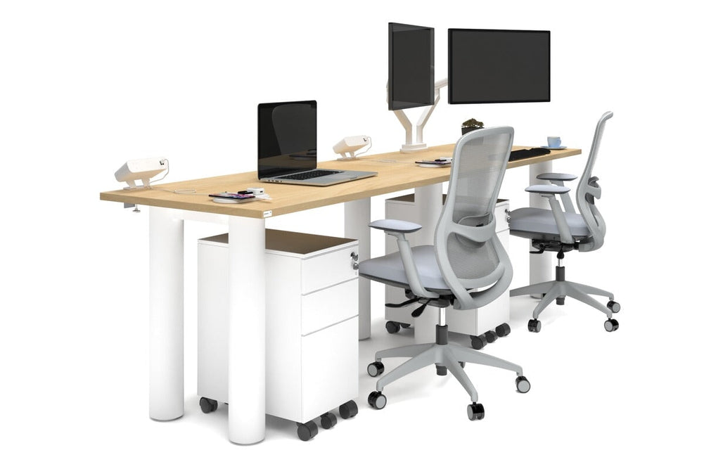 Quadro Cylinder Leg 2 Person Run Office Workstations [1400L x 700W]-white leg maple 