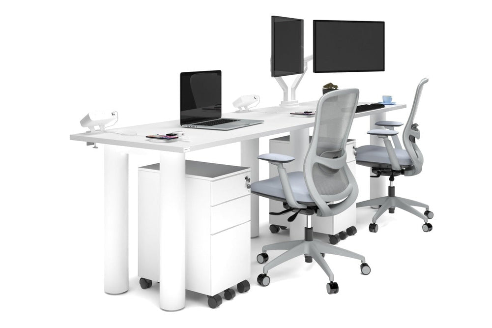 Quadro Cylinder Leg 2 Person Run Office Workstations [1400L x 700W]-white leg white 