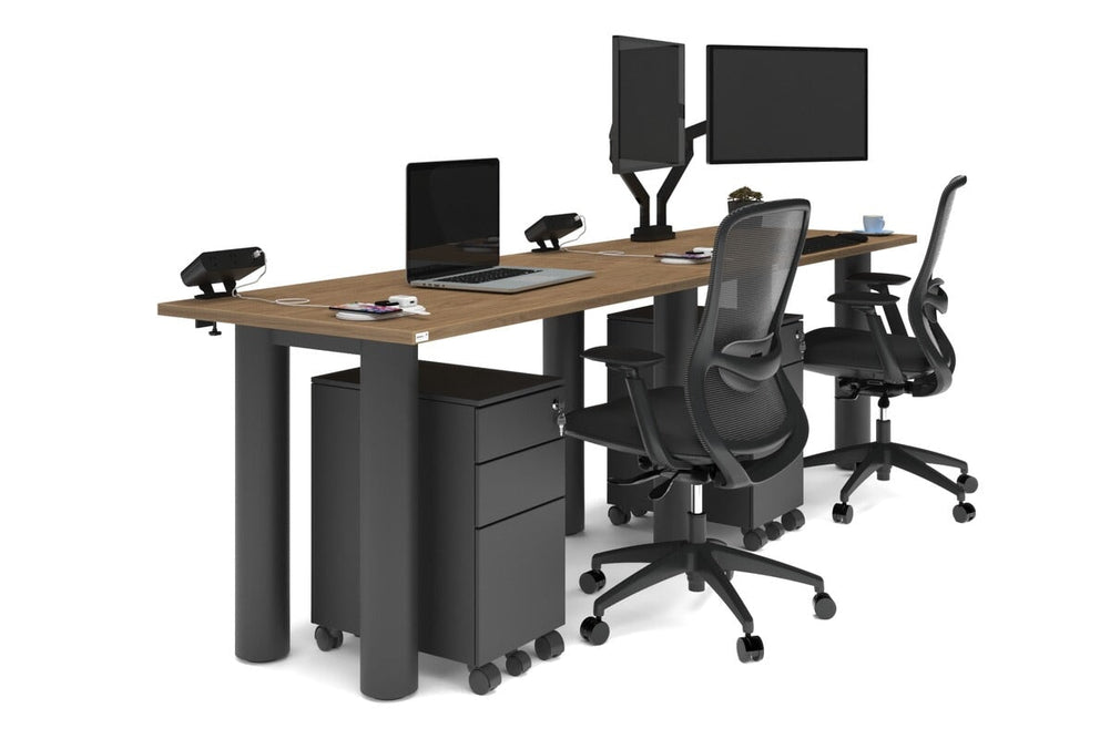 Quadro Cylinder Leg 2 Person Run Office Workstations [1400L x 700W]-black leg salvage oak 