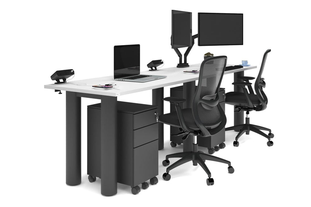 Quadro Cylinder Leg 2 Person Run Office Workstations [1400L x 700W]-black leg white 