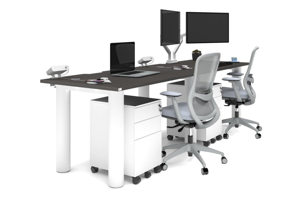 Quadro Cylinder Leg 2 Person Run Office Workstations [1400L x 800W with Cable Scallop]-white leg dark oak 