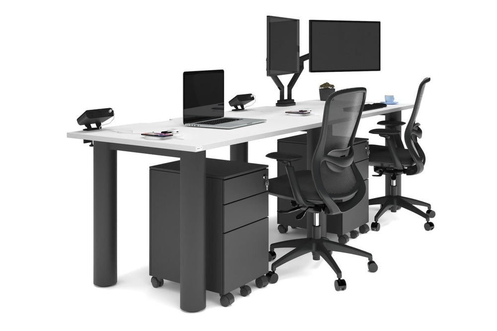 Quadro Cylinder Leg 2 Person Run Office Workstations [1400L x 800W with Cable Scallop]-black leg white 