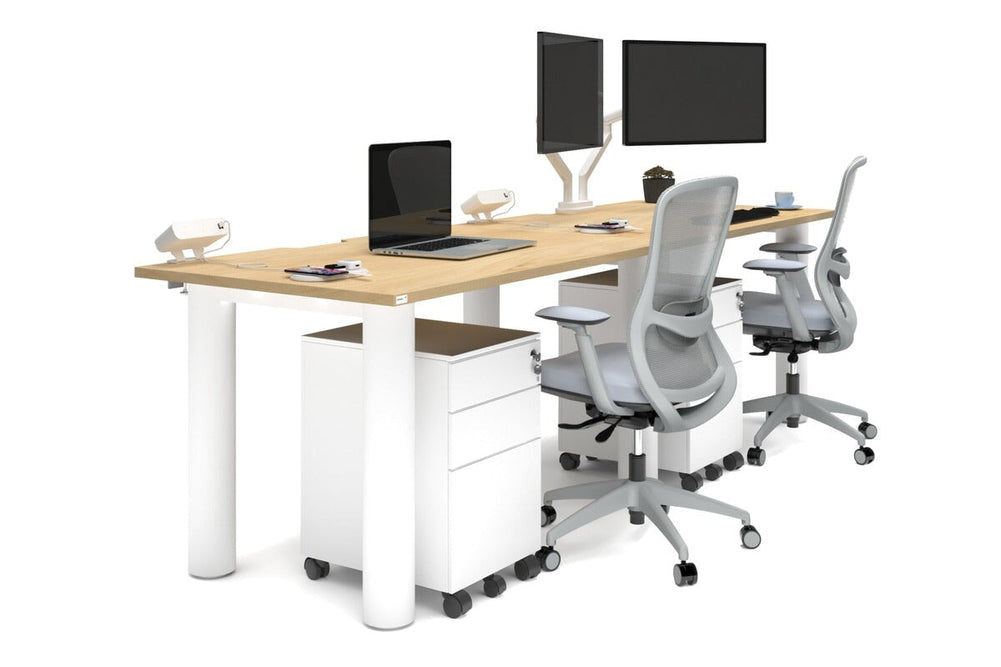Quadro Cylinder Leg 2 Person Run Office Workstations [1400L x 800W with Cable Scallop]-white leg maple 