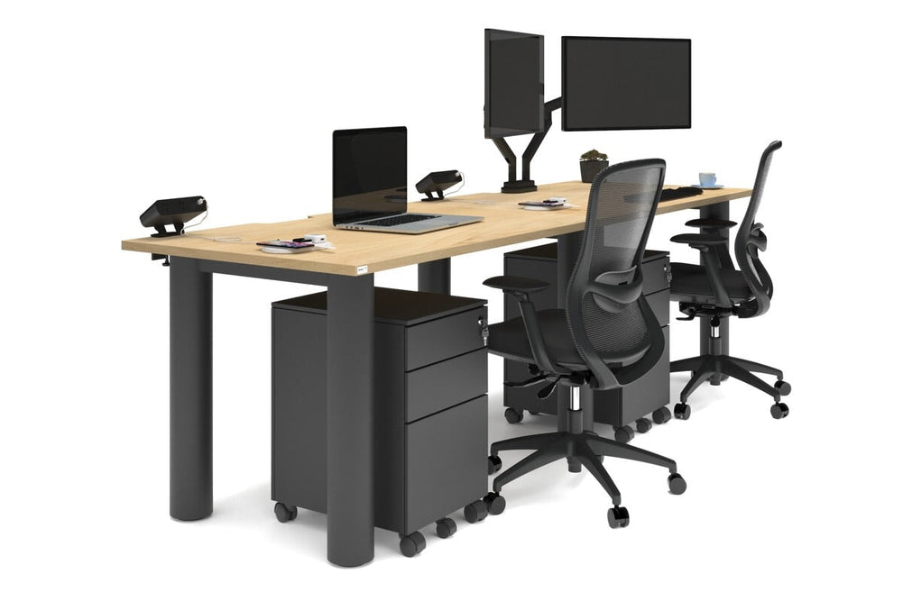 Quadro Cylinder Leg 2 Person Run Office Workstations [1400L x 800W with Cable Scallop]-black leg maple 