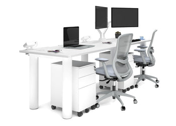 Quadro Cylinder Leg 2 Person Run Office Workstations [1400L x 800W with Cable Scallop] Jasonl white leg white 