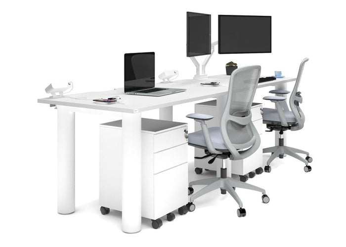 Quadro Cylinder Leg 2 Person Run Office Workstations [1400L x 800W with Cable Scallop] Jasonl white leg white 